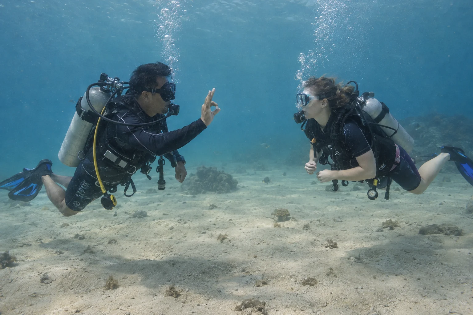 AI-generated illustration of beginner instruction in shallow water